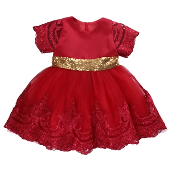 

Toddler Baby Girls Party Wedding Baptism Christening Gown Sequins vintage Dress 1st year birthday baby infant clothing