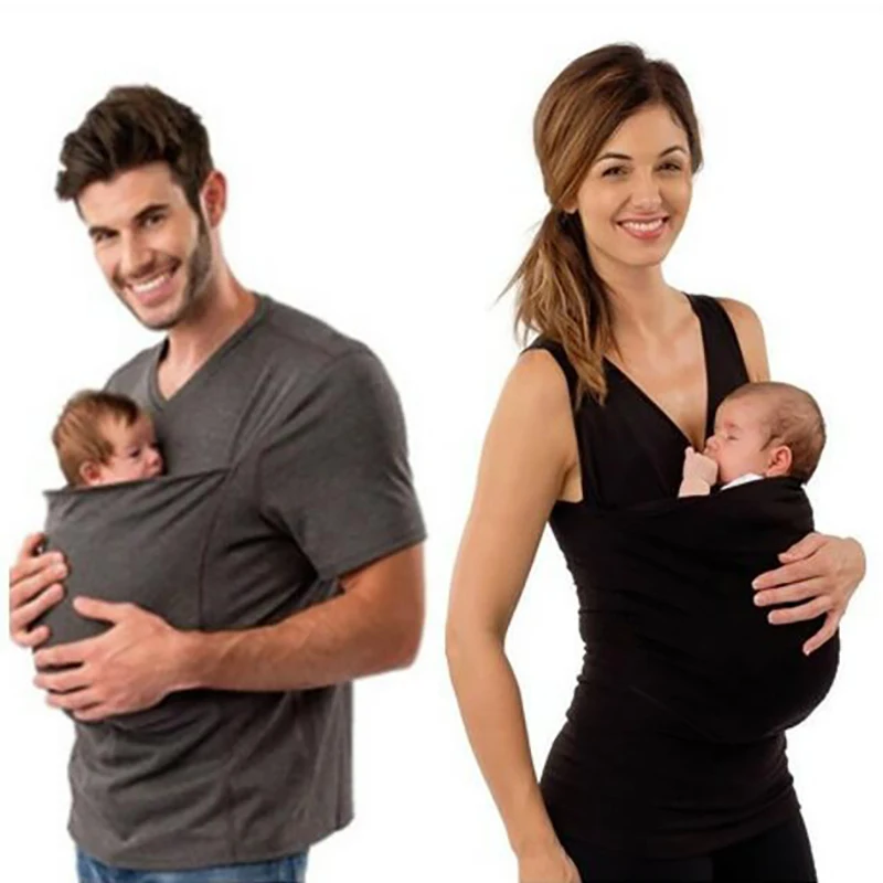 T-Shirt maternité porte-bébé | Nouvelle collection été 2020 écharpe kangourou T-Shirt maternité vêtements porte-bébé, multifonction père mère Tee Shirt