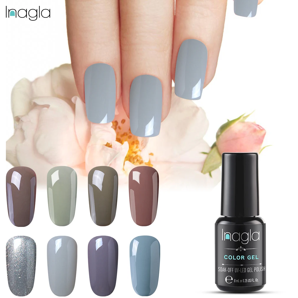 

Inagla 8ML Pure Color Grey Gel Nail Polish High Quality Soak Off Organic UV LED Semi Permanent Enamel Lacquer