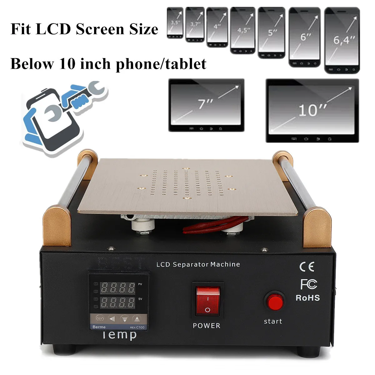 

10inch 100V-220V US Auto Heating Screen Separator Metal Plate Built-in Imported Suction Pump LED Display Anti Static Body Safety