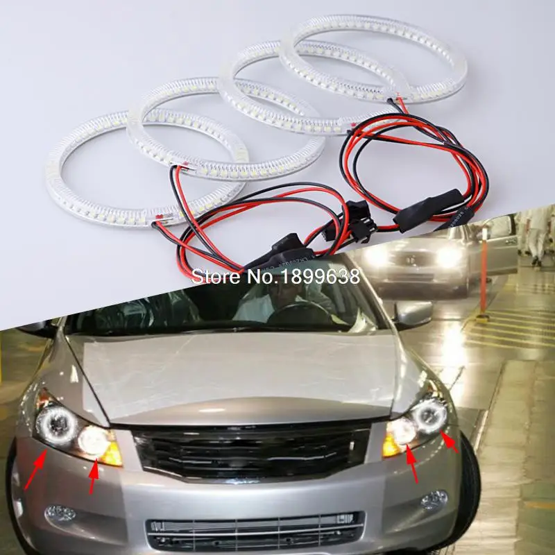 4шт супер яркий 7000k белый 3528 SMD светодиодные глаза ангела ореол кольца стайлинга автомобилей для Honda Accord 2008 года 4шт супер яркий 7000k белый 3528 SMD светодиодные глаза ангела ореол кольца стайлинга автомобилей для Honda Accord 2008 года