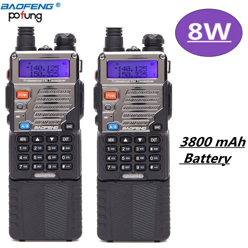 2 шт. BAOFENG UV 5RE Walkie Talkie 8 Вт мощный 3800 мАч 10 км long range Dual Band cb двухстороннее радио