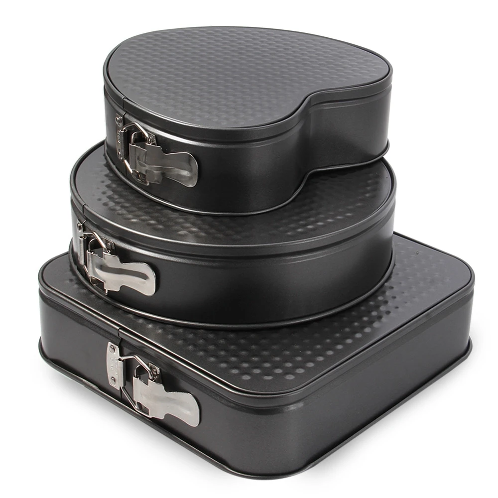 

3 Set Non-stick Springform Cake Pan with Removable Bottom Round Heart Square Shape Cake Bakeware Mould Kitchen Accessories
