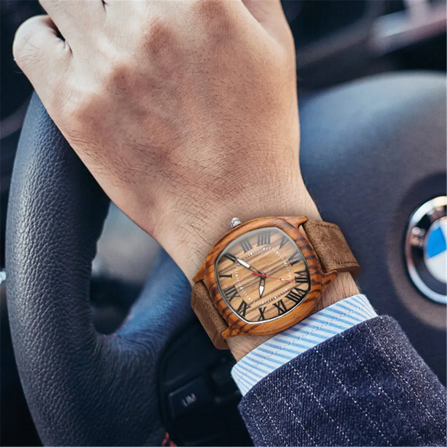 YISUYA Bamboo Wooden Watches Mens Creative Wood Wristwatch Analog Quartz Leather Vintage Roman Numerals Fashion Unique Clock Gifts Sport Casual Watch (15)