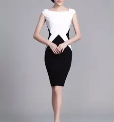2016 новое поступление Высокое качество модные платье элегантный белый и черный платье В лоскутном стиле женская одежда yzw001