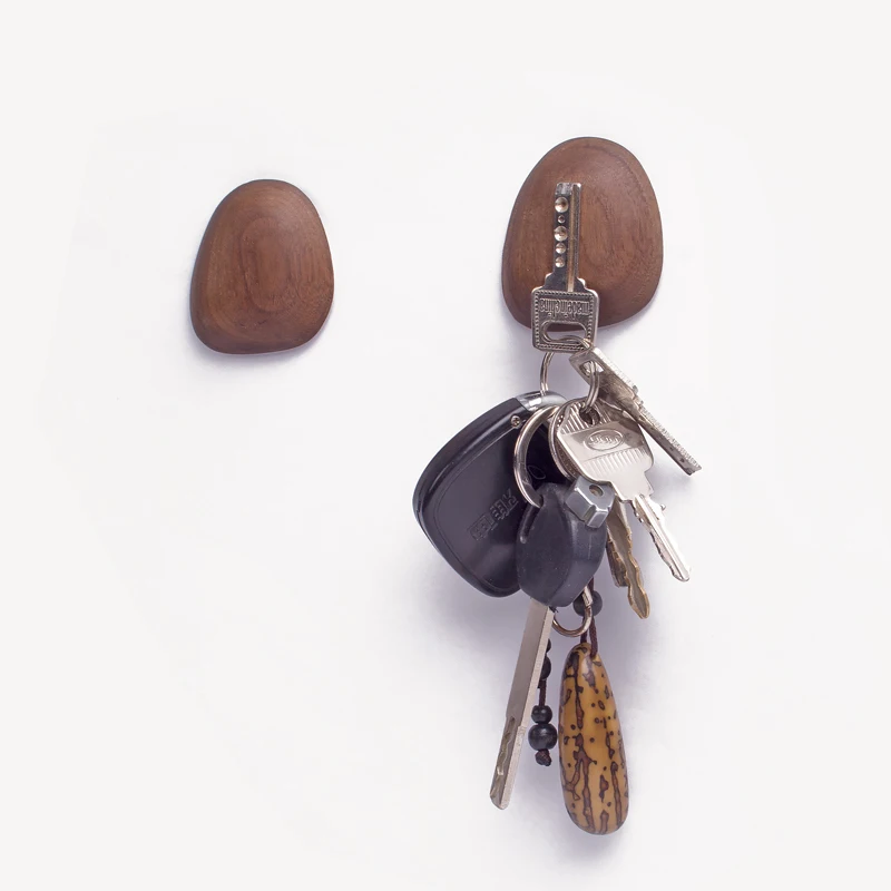 Creativo imán gancho clave moneda Noce llave Magnetico de imán de madera de nogal clave pasillo estante decorar pared ganchos