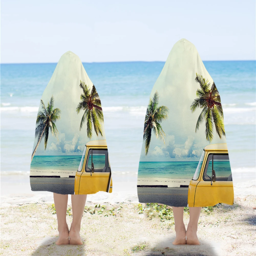 Miracille пляжное полотенце с капюшоном, пляжное полотенце для захода солнца, полотенце для взрослых с капюшоном, абсорбирующее быстросохнущее синее пригодное для носки пляжное полотенце