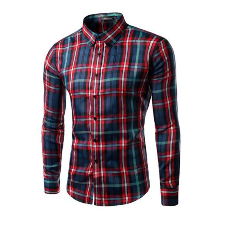 2017 Winter New Arrival Fashion Men Casual Plaid Printed Shirts,Long Sleeve Pure Cotton Comfortable Outdoors Shirts Size S-2XL