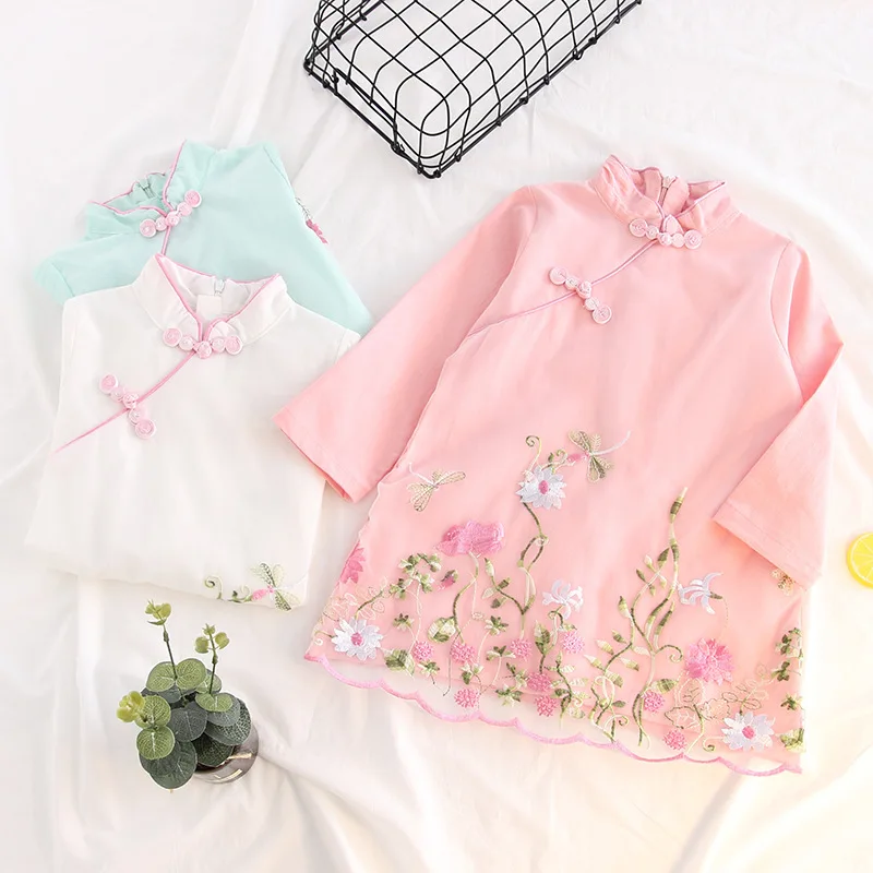 

2019 Chinese style traditional qipao embroidery cheongsam dress for children girls
