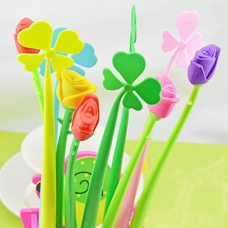 Гелевые ручки с цветами и травой 12 шт. школьные офисные настольные украшения для