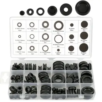 

125pcs Black Rubber Grommet Firewall Hole Plug Retaining Ring Set Car Electrical Wire Gasket Kit For Cylinder Valve Water Pipe