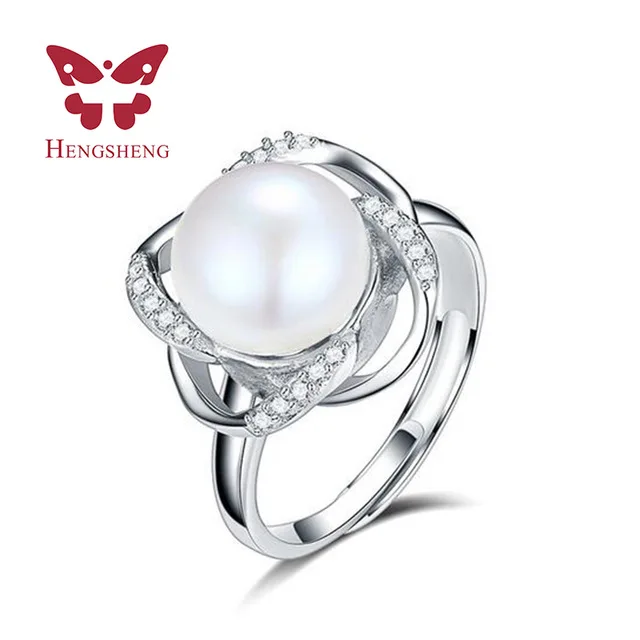 

HENGSHENG Pearl Engagement Ring For Women,925 Silver Adjustable Ring, Big Pearl 10-11mm AAAA Jewelry Ring