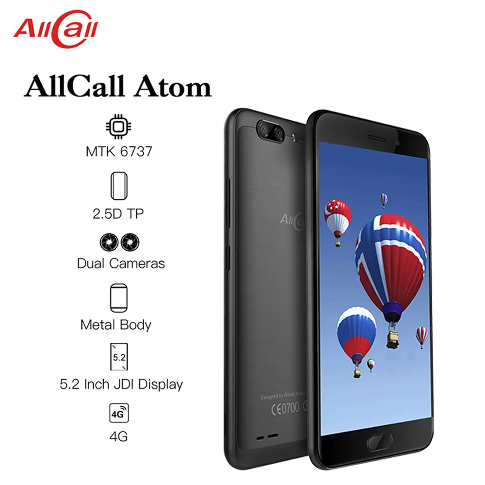  ALLCALL Atom 4G Dual SIM SmartPhone MT6737 Quad-core 2GB RAM 16GB ROM 5.2 Inch TFT IPS 8MP+2MP Daul