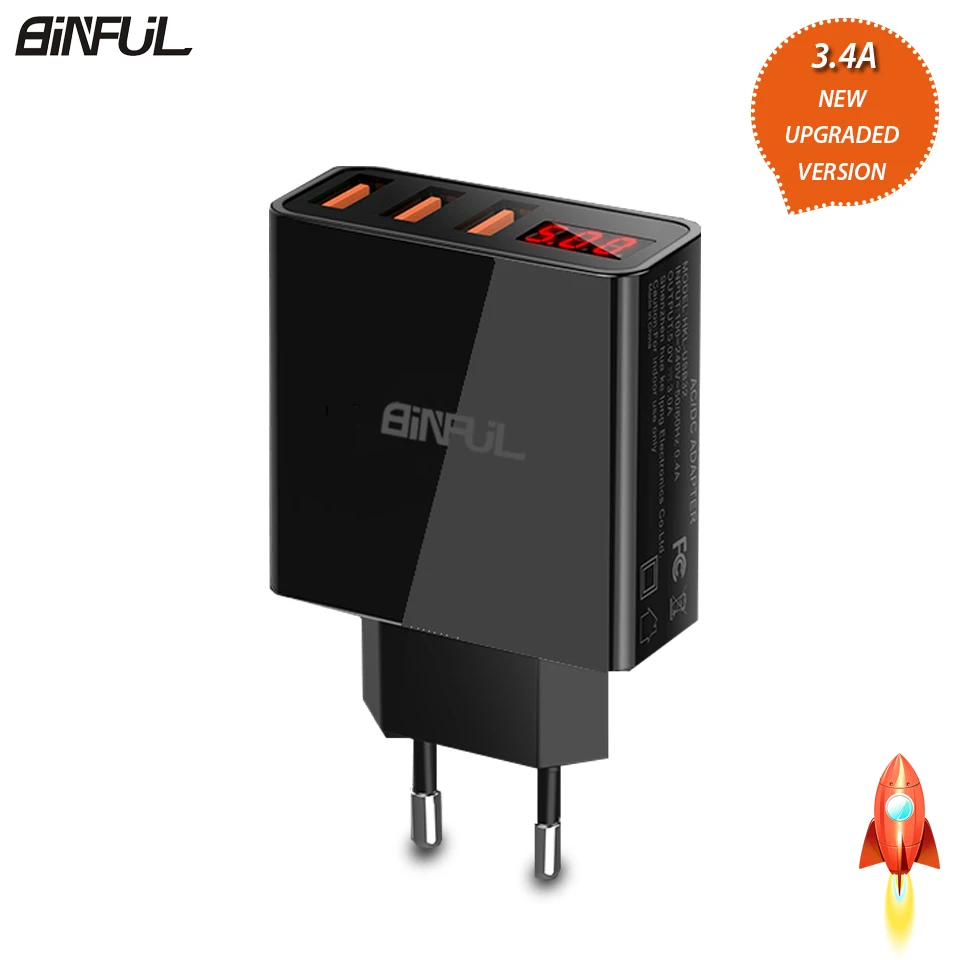 Настенное зарядное устройство с 3 USB портами светодиодный дисплей 4 А зарядка для