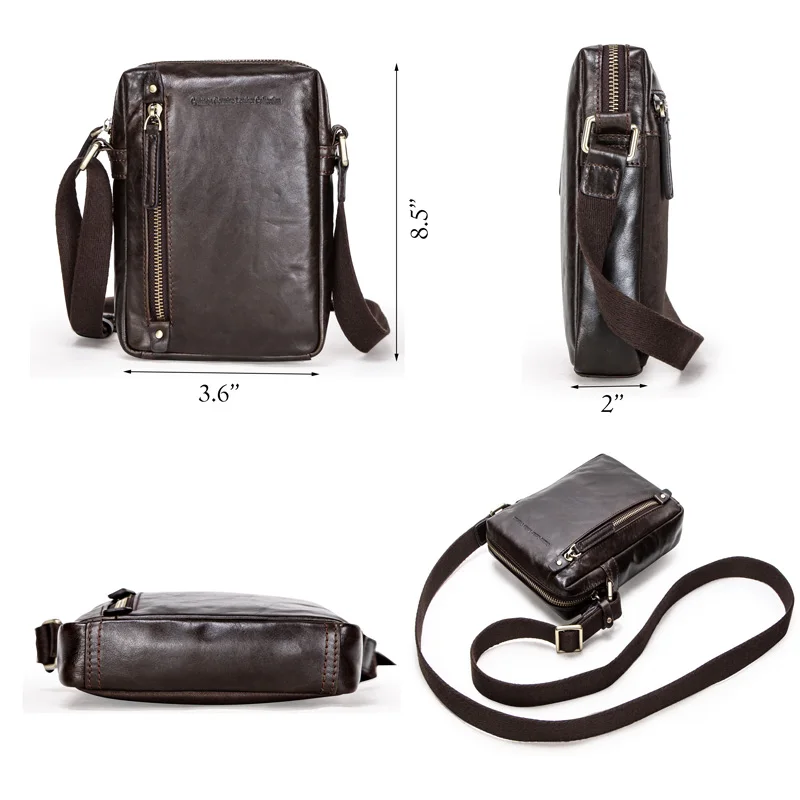 Beste CONTACT S Lederen mannen schoudertas met grote Zip pocket voor 7.9 inch laptop reizen vintage stijl mannelijke massage zak zachte