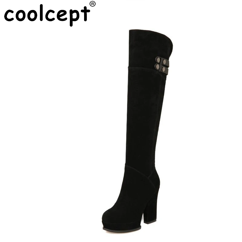 

Coolcept ladies genuine leather high heel over knee boots women boot winter botas brand footwear heels shoes R7348 size 34-39