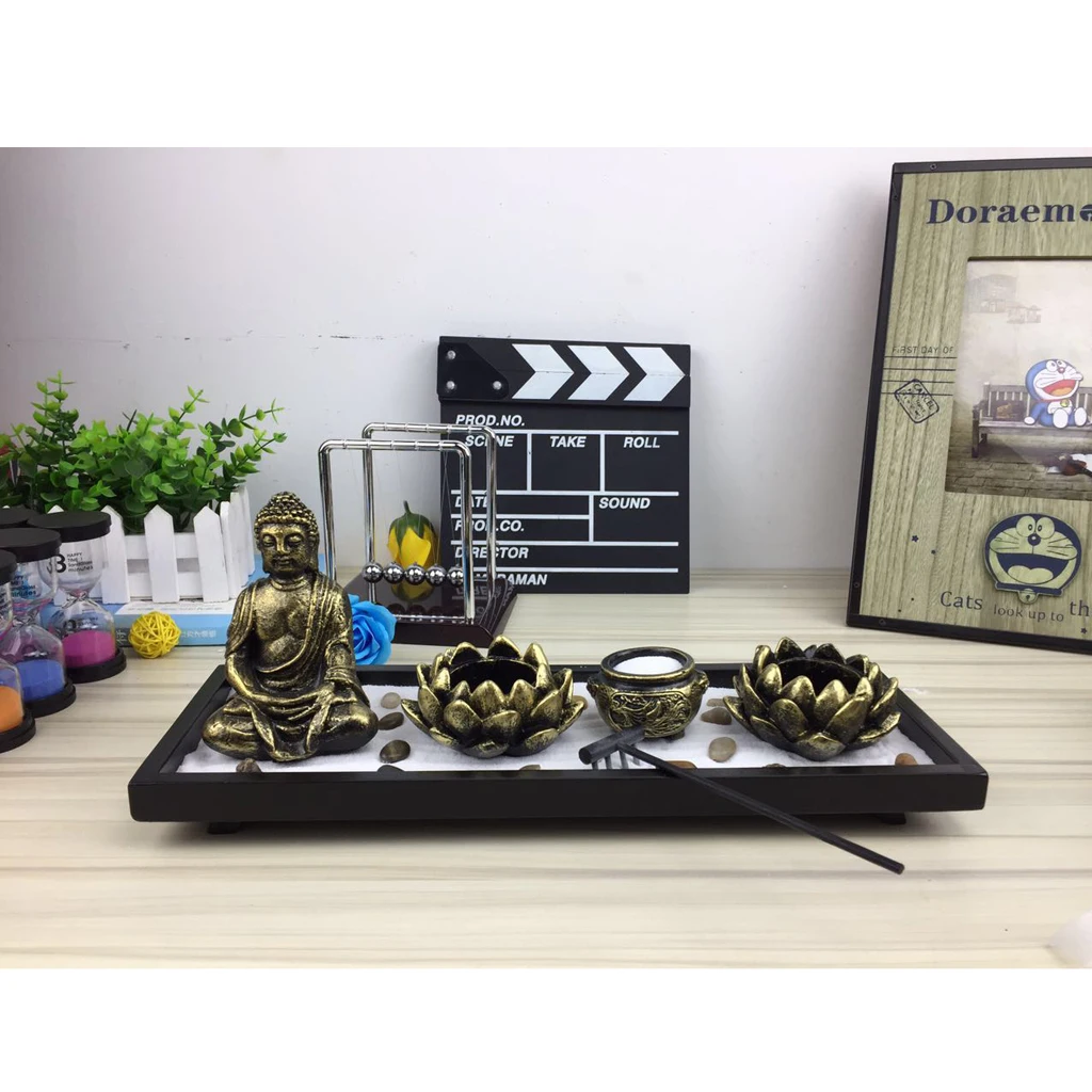 MagiDeal Trendy Japanese Buddha Zen Garden Buddhist Statue Tealight Incense Sand Meditation Fengshui Ornament Home Decor