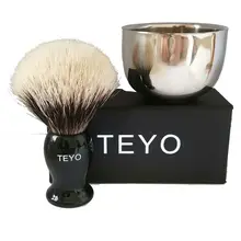 Набор TEYO из двух лент, лучшая щетка для бритья из барсука и чаша для бритья, включает в себя щетку для бороды с полимерной ручкой и двухслойную миску