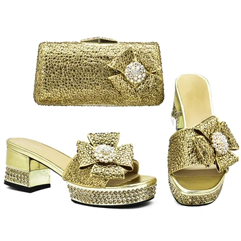 

New Arrival Italian Ladies Shoes and Bags To Match Sets Decorated with Rhinestone African Shoes and Bag Set for Party Italian