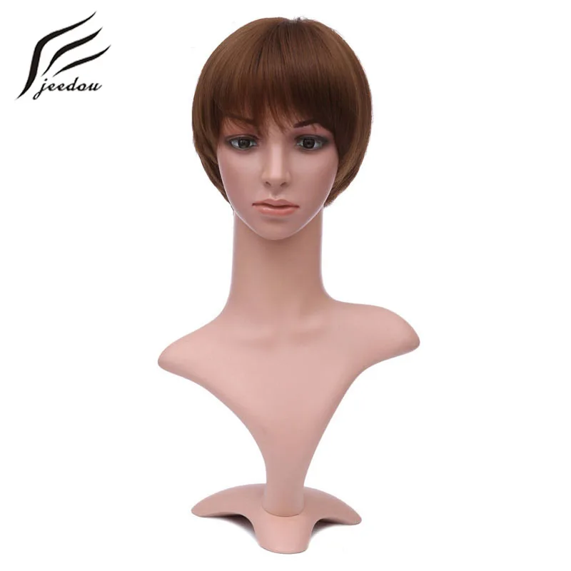 

jeedou Short Straight Hiar Wigs 25cm 90g Synthetic real Thick Black Brown Gray Hair Women's BOB Style Wig