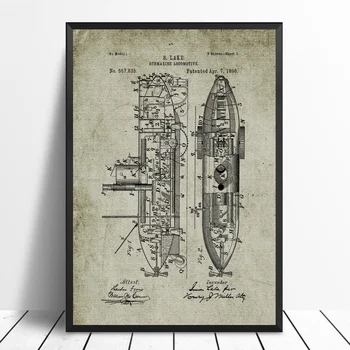 

1896 Submarine Locomotive Patent Art Poster Canvas Prints No Frame