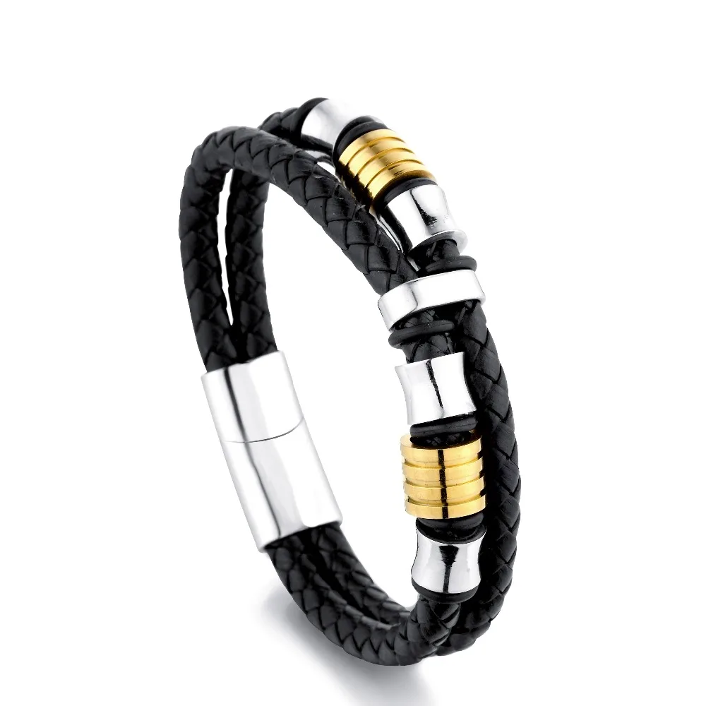 

Genuine Leather Bracelet Double Layer Gold/Silver Color Special Jewelry For Men Father's Day Gift Big Discount