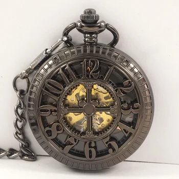 

Arabic Numerals Hollow Cross Design Large Dial Windup Skeleton Mechanical Mens Pocket Watc WithChain Free Shipping
