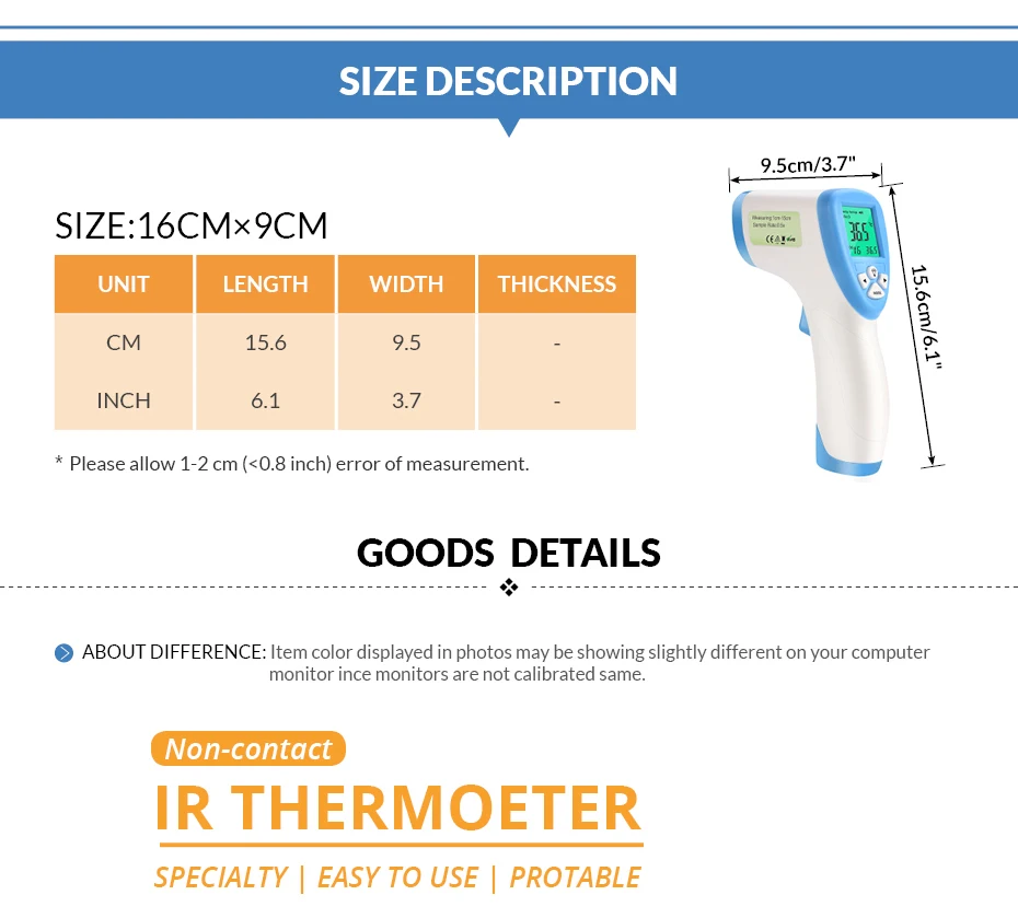 Диагностический инструмент; цифровой термометр для измерения температуры тела ребенка взрослых Бесконтактный инфракрасный термометр тела Температура измерения 3-Цвет Подсветка