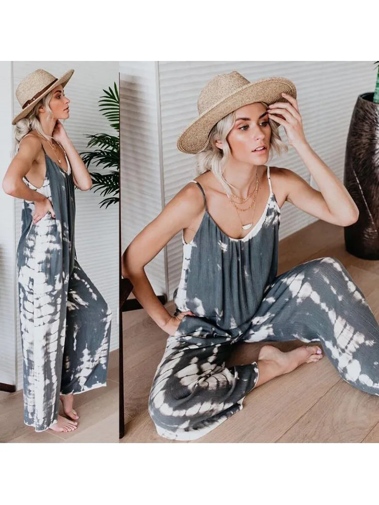 2019 Summer Rompers Women Straps Jumpsuits Loose Casual Sexy V Neck Overalls print Sleeveless Wide Leg Pants 2019 Summer Rompers Women Straps Jumpsuits Loose Casual Sexy V Neck Overalls print Sleeveless Wide Leg Pants