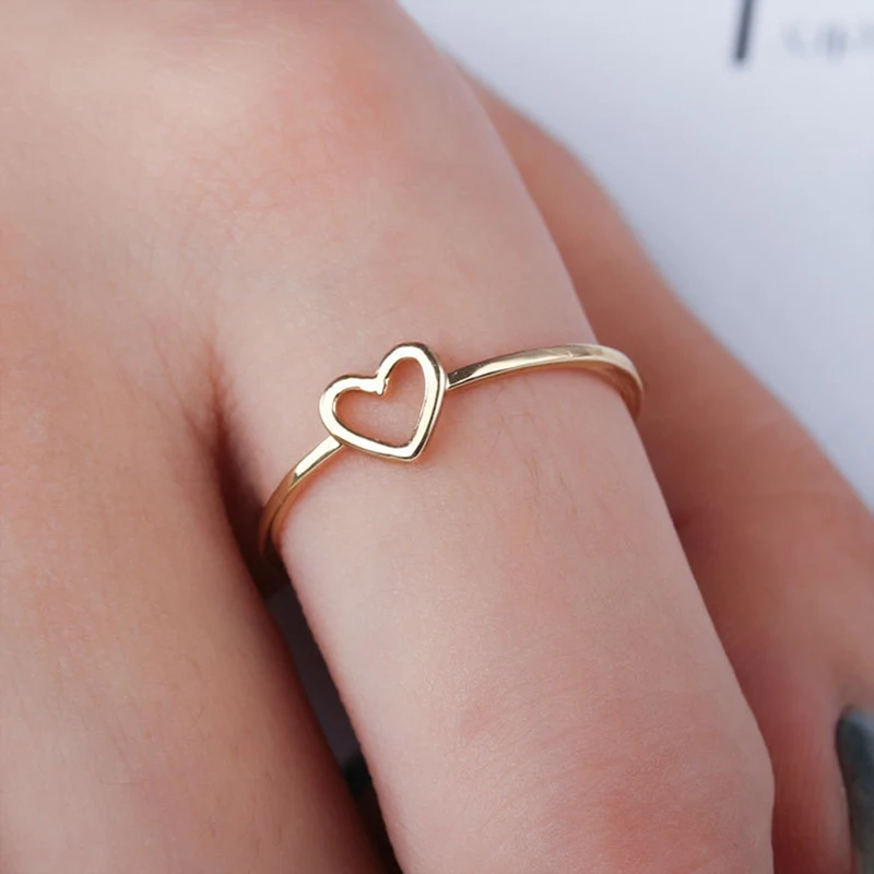 

2019 New Minimalist Copper Rose Gold Silver Color Heart Shaped Wedding Ring for Woman Love Finger Ring For Best Friend
