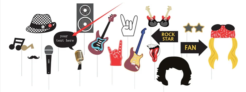 18 шт. рок вечерние реквизиты для фотосъемки для дня рождения Rockstar вечерние реквизиты для концерта рок-н-ролл реквизиты для музыкальной фотосъемки реквизиты