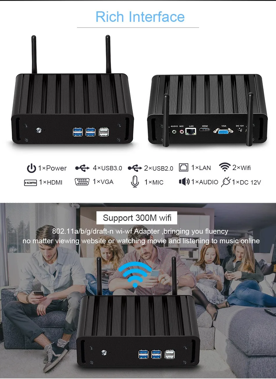  OLOEY Mini PC Intel Core i7-7500U Windows 10 8GB DDR3L 240GB SSD 300Mbps WiFi Gigabit Ethernet 4K U