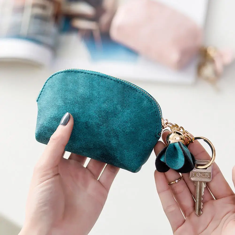 

Yfashion Women Mini Coin Bag Korean Style Ladies Rose Flower PU Leather Coin Purse Portable Zippered Pocket