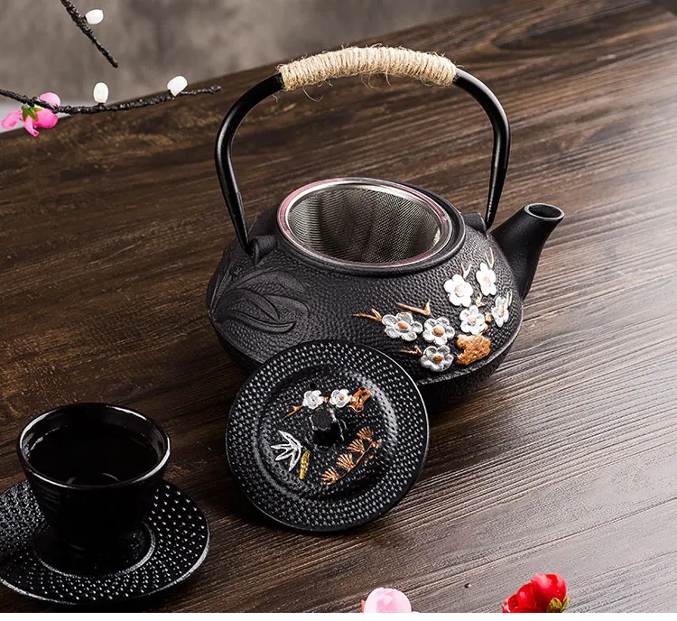 300 мл/600 мл/800 мл литой железный чайник комплект японский Чай чай горшок Tetsubin чайные принадлежности и рисунком «кунг-фу» инструменты сливы Чай чайник набор для чая