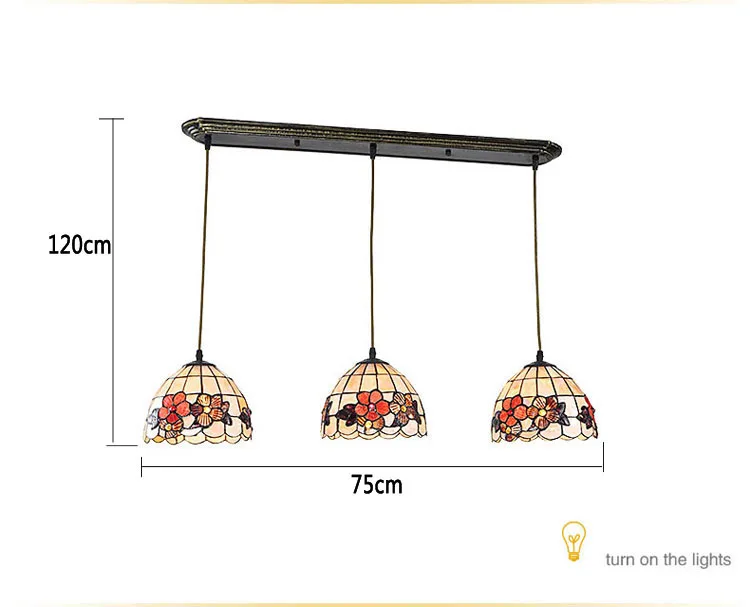 

European Tiffany retro shell Mediterranean pastoral Pendant Lights 3 Line Head luminaria teto hanging Lamps For Home Decoration