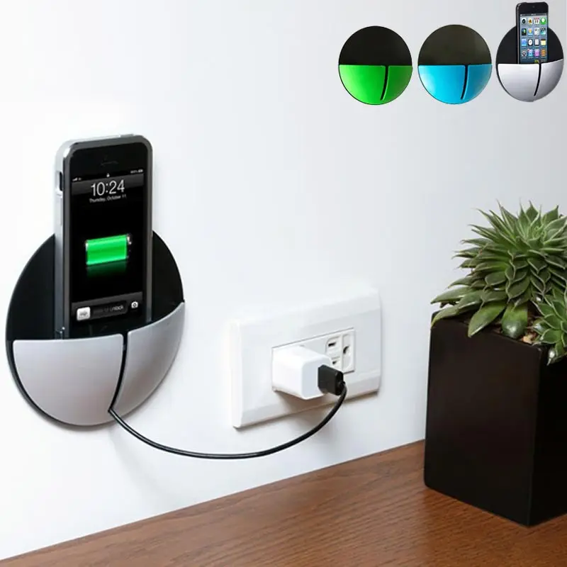 Fashion Mobile Phone Charge Holder Bracket Sticky Wall Hanging Universal Charger Rack Shelf For