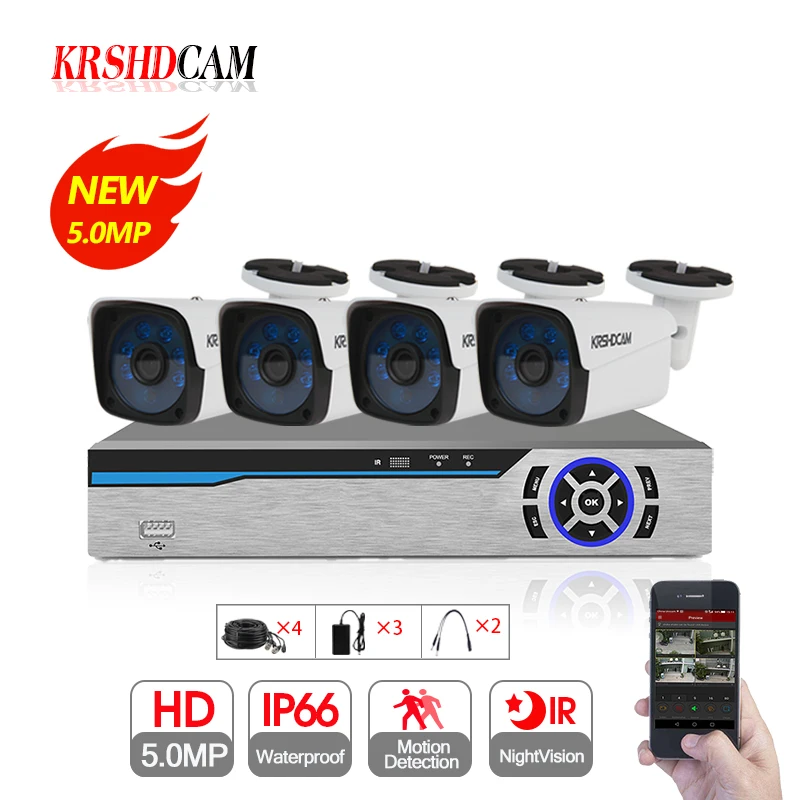 

4CH CCTV System 5MP H.265 DVR 4PCS 5.0MP AHD Camera 2592*1944 IR Waterproof Outdoor Security Cameras Home Video Surveillance kit