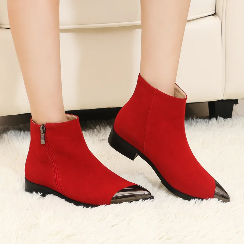 New Autumn And Winter Classic Career Fashion Low Heeled Pointed Toe Shoes Womens Black Leather Ankle Boots Sale High Quality