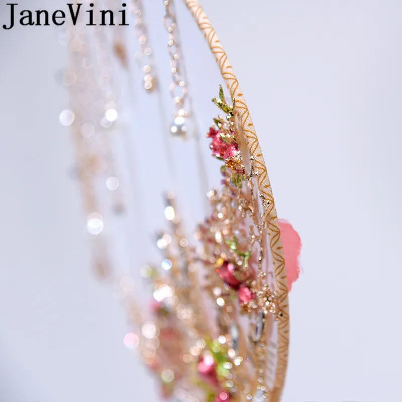 JaneVini китайский стиль Кристальный Свадебный букет свадебный веер красный гранатовый бисером свадебные цветы Круглый Вентилятор букеты ramos de noiva
