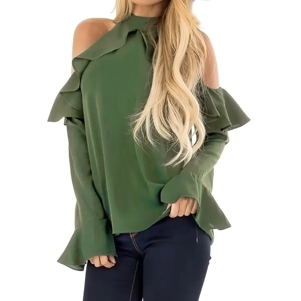 

Womens Long Sleeve Shirts New 2019 Ladies Jumper Pullover Tops solid Bare Shoulder Blouse summer spring Elegant Woman Tops Hot