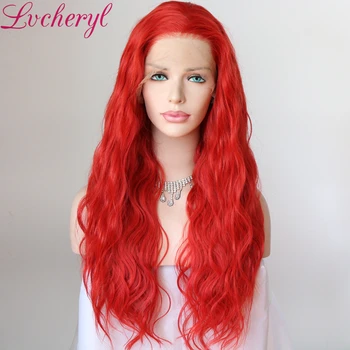 

Lvcheryl Natural Wave Red Color 13x6 Lace Wigs Synthetic Lace Front Wig Futura Hair Lace Wigs