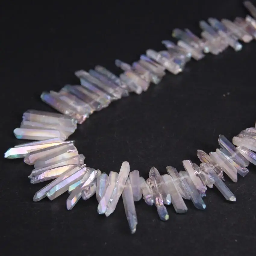 

15.5"strand Rainbow Grey Titanium Raw Crystal Quartz Top Drilled Point Loose Beads,Crystal Stick Pendants DIY Jewelry Making
