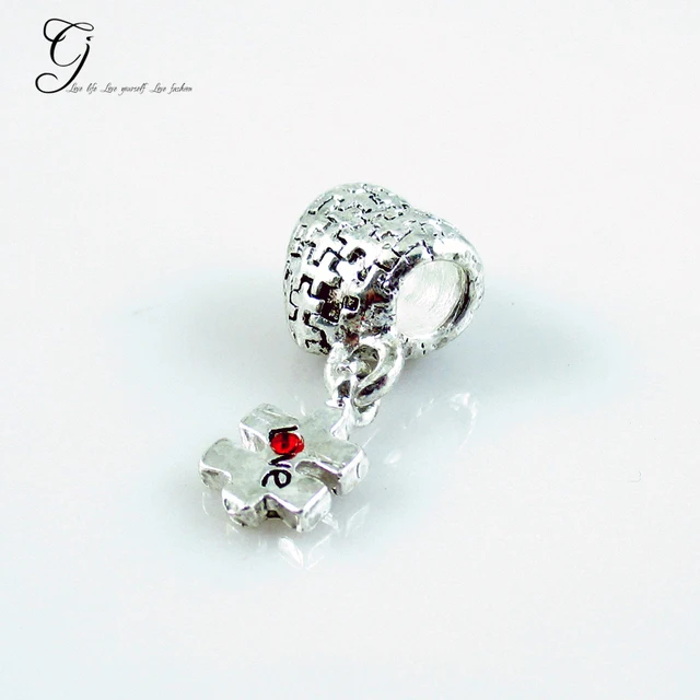 Fits Pandora Bracelets Autism Awareness Puzzle Heart Beads Dangle Fits Pandora Bracelets Autism Awareness Puzzle Heart Beads Dangle Love Red Crystal For Diy Jewelry