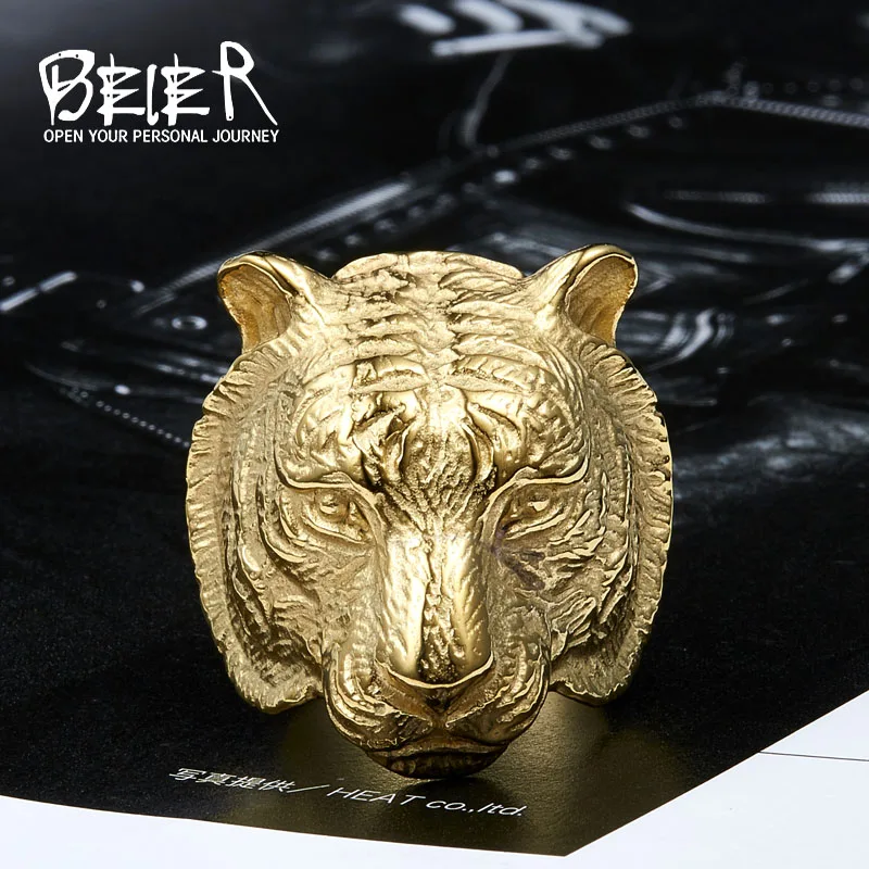 Beier New Store 316L Stainless Steel Ring Top Quality Domineering Tiger Head Ring Animal For Man Biker Jewelry LLBR8-161R