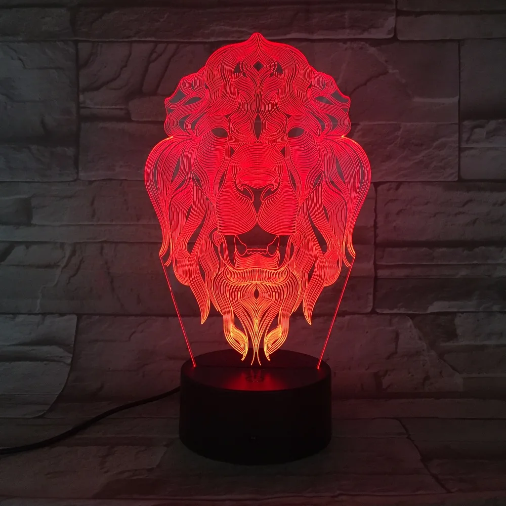 Lion Face Night Light 7 Colors Changing Animal LED Night Lights 3D LED Desk Table Lamp as Home Deco