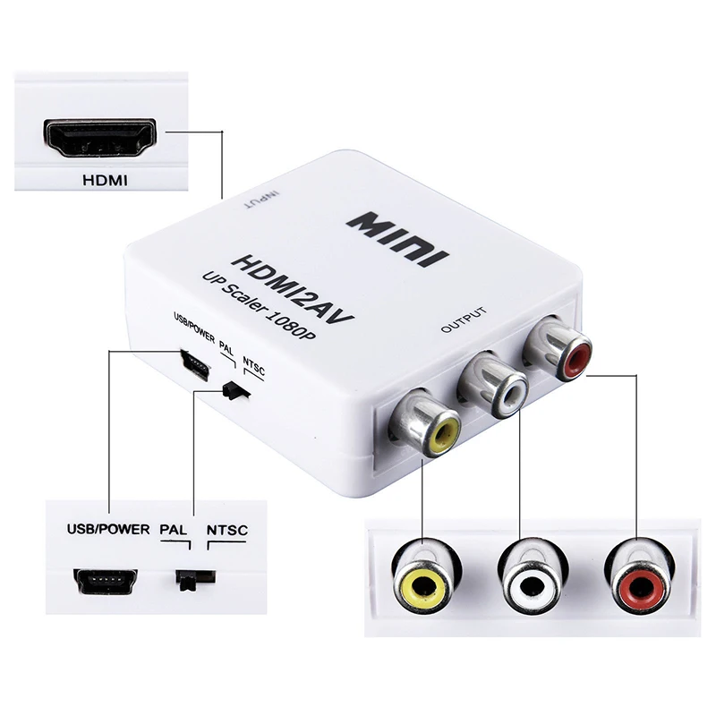 Amkle HDMI К AV/RCA CVBS адаптер 1080 P видео конвертер HDMI2AV Адаптер конвертера Поддержка NTSC PAL Выход HDMI К AV адаптер