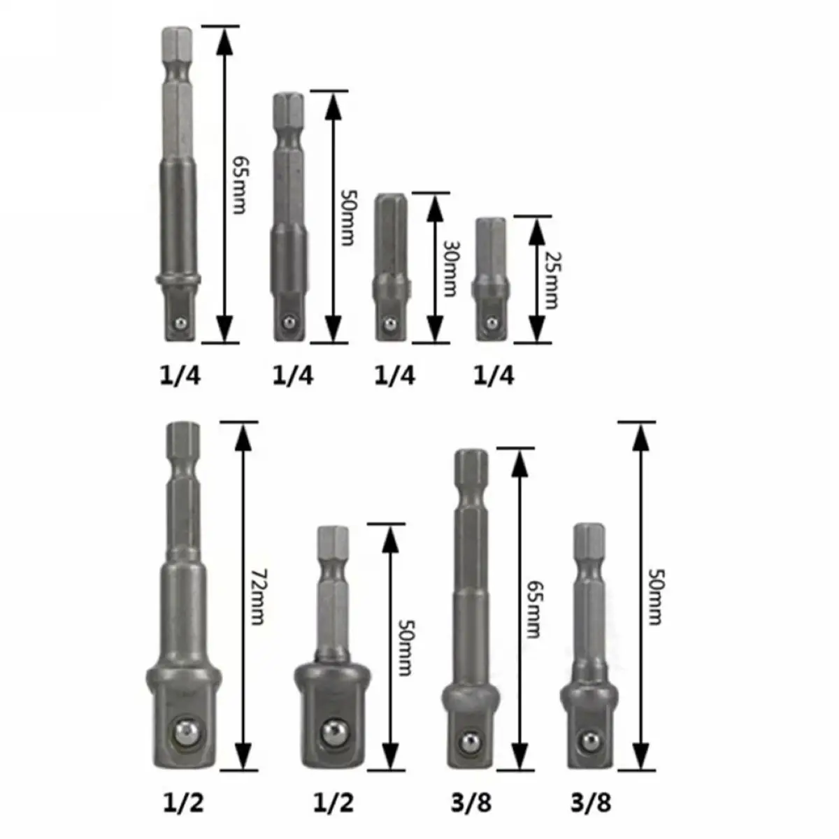 DWZ 8pcs Socket Bits Adapter Set Hex Drill Nut Driver Power Shank 1/4" 3/8" 1/2" New