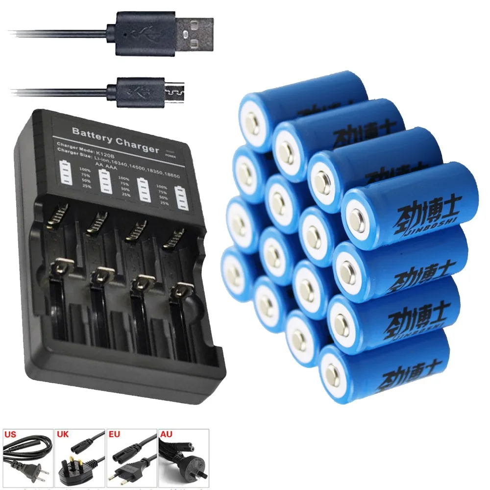 

16X 16340 400mah 3.7v cr123a 16340 rechargeable battery 3.7v rcr123a 16340 batteries lithium + 1pc battery charger