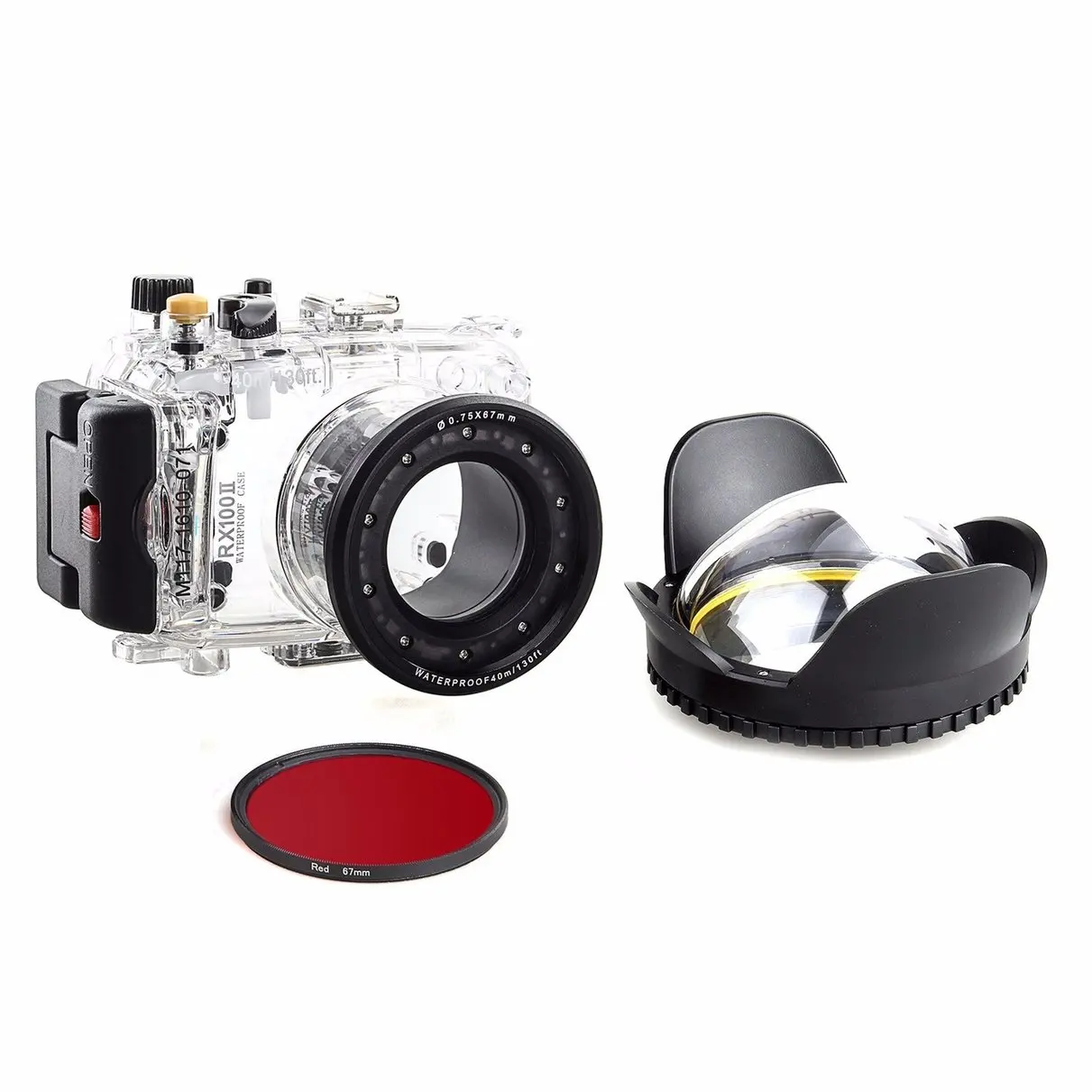 40 м/130f Водонепроницаемая подводная камера Корпус Дайвинг чехол для SONY DSC RX100 ii+ красный фильтр 67 мм+ 67 мм объектив «рыбий глаз»