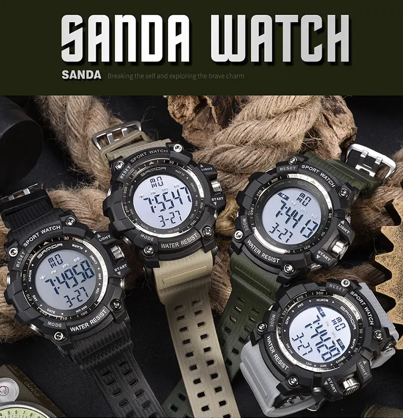 2018 Санда цифровые часы Новый Элитный бренд военные часы Мода Для мужчин спортивные часы будильник секундомер часы мужской Relogio Masculino